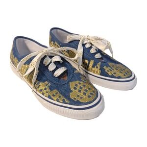 Sebastino Women's Size 8 Sneakers Y2K  NY City Skyline Denim Shoes Blue Gold